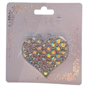 5/$25 Chloe Accessory Silver Rainbow Kaleidoscope Crystal Heart Pin Brooch